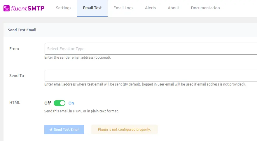 fluentsmtp email test